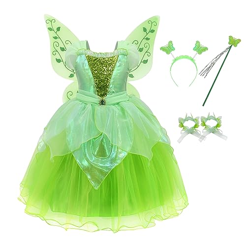 MDYCW Tinker Bell Prinzessin Kostüm für Mädchen Geburtstag Party besondere Anlässe Kleid mit Flügeln, Grün von MDYCW