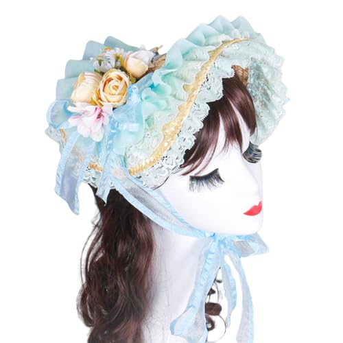MEAKTSMI Victorian Strohhut Mit Spitze Gekräuselte Brims Und Rose Flower For Women Mode Anime Kostüm Motorhut Für Besondere Veranstaltung von MEAKTSMI