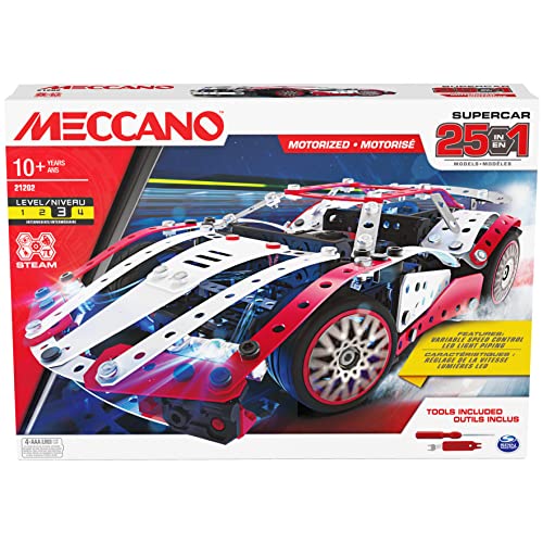 Meccano 25-in-1 Motorized Supercar STEM Model Building Kit with 347 Parts, Real Tools and Working Lights, Kids Toys for Ages 10 and Up von MECCANO