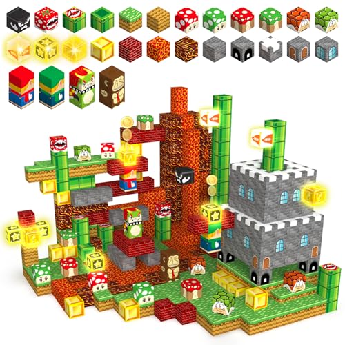 MEDMHSMA Magnetische Bausteine, Bauspielzeug, 2,5 cm leuchtende Bausteine, Magnetwürfel für Kleinkinder, Jungen, Mädchen, ab 3 Jahren, Bauspiel, Abenteuer-Szenen, STEM, sensorisches MEDMHSMA Magnetische Bausteine, Bauspielzeug, 2,5 cm leuchtende Bausteine, Magnetwürfel für Kleinkinder, Jungen, Mädchen, ab 3 Jahren, Bauspiel, Abenteuer-Szenen, STEM, sensorisches von MEDMHSMA