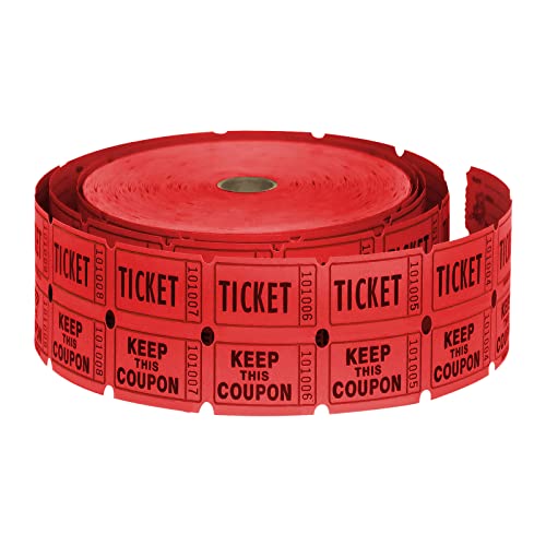 MEETOZ Raffle Tickets Doppelrolle – 2000 Ticket-Anzahl pro Rolle – Raffeltrommel-Tickets-Rolle für Bingo-Wahlurnen-Party (rot) von MEETOZ