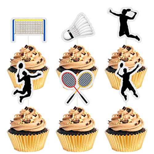 18 Stück Badminton-Thema, Cupcake-Topper für Badminton-Liebhaber, Party-Zubehör, glitzernde Kuchendekoration, Sport-Party-Dekorationen, Geburtstags-Cupcake-Topper von MEFENG
