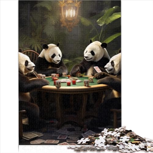 1000-teilige Puzzles für Erwachsene und Jugendliche, Panda-Poker-Puzzles, Holzpuzzle, Lernspielzeug, Lernspielzeug, Familienspiele (Größe 75x50cm) von MEFESE