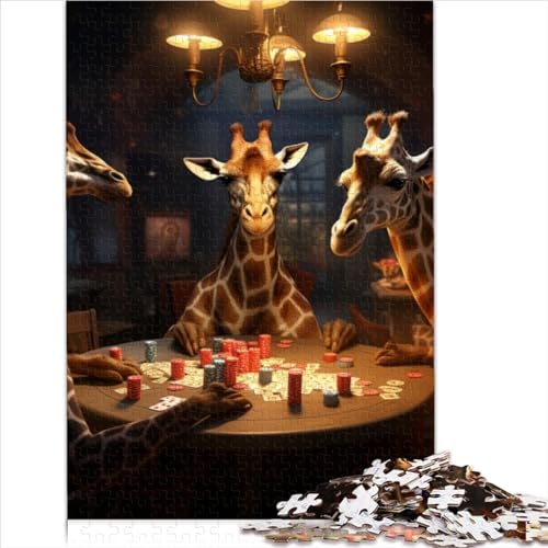 1000-teiliges Puzzle für Erwachsene, Giraffen-Poker-Puzzle, Holzpuzzle für Erwachsene, Familienunterhaltungsspielzeug (Größe 75x50cm) von MEFESE