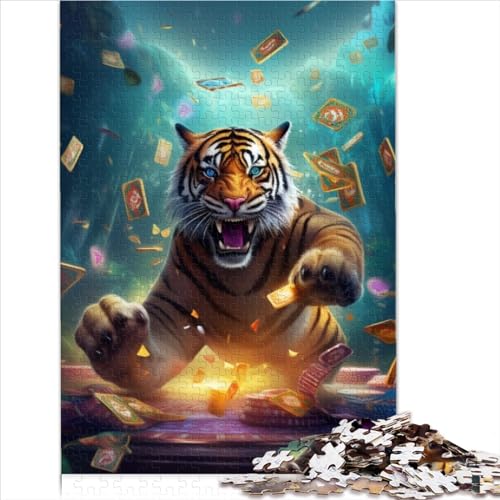 500 Teile Puzzle Tiger Poker Puzzles für Erwachsene Holzpuzzles Anspruchsvolles Spiel (Größe 52x38cm) von MEFESE