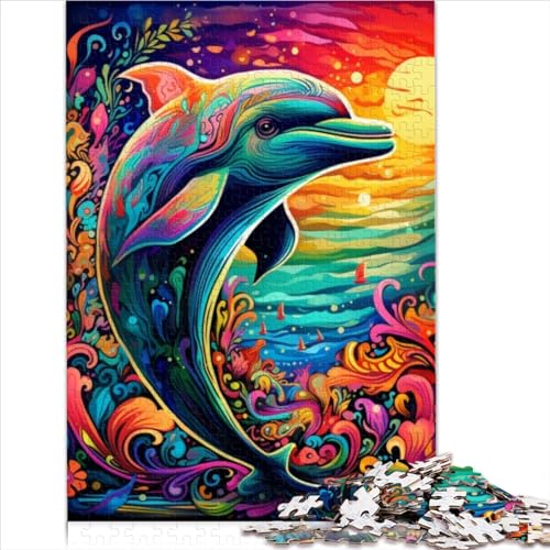 500-teiliges Puzzle, Psychedelischer Delfin, Puzzle für Kinder, Holzpuzzle, Lernspiele für Erwachsene und Kinder (Größe 52x38cm) von MEFESE