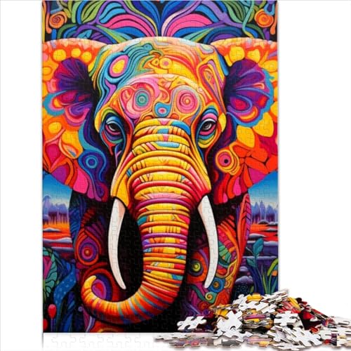 500-teiliges Puzzle, bunter Elefant, quadratisches Puzzle für Erwachsene für Erwachsene und Kinder, Holzpuzzles, Lern- und Lernspielzeug (Größe 52x38cm) von MEFESE