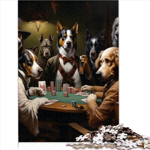 500-teiliges Puzzle-Spiel, Hunde Spielen Poker, Holz-Quadrat-Puzzle, Lernspielzeug, Puzzles, einzigartige Herausforderungsspiele (Größe 52x38cm) von MEFESE