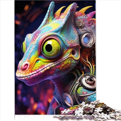 Art Chameleon 500-teiliges Puzzle für Erwachsene, kreatives rechteckiges Puzzle, Holzpuzzle, Geschenk für Freunde und Familie (Größe 52x38cm) von MEFESE