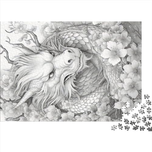 Erwachsene 1000 Teile Puzzle Japanischer Drache Kirsche Holz Kreative Kunst Puzzle Geschenke Puzzles für Erwachsene Kinder (Größe 75x50cm) von MEFESE