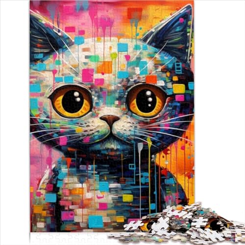 Futuristische Katze-Puzzles, 300 Holzpuzzles, Geschenke für Erwachsene und Kinder, Geschenke, Puzzle-Familienspielspielzeug (Größe 40x28cm) von MEFESE