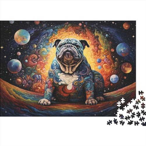 Galaxien Wellen Bulldoggen 1000 Teile Holzpuzzle Einzigartiges Puzzle Kreatives Puzzle Geschenk für Erwachsene,Familienspiel Herausforderungsaktivität 75x50cm von MEFESE