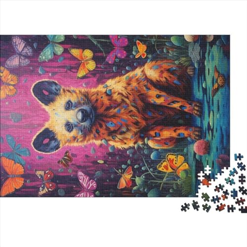 Psychedelic The Hyena Puzzles für Erwachsene, 500-teiliges Puzzle für Kinder, Holzpuzzle für Erwachsene, Lernspiele (Größe 52x38cm) von MEFESE