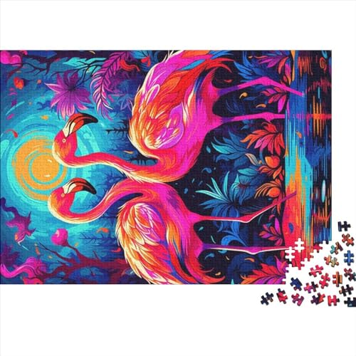 Puzzles für Erwachsene, 1000 Teile, Holzpuzzle, Kunst, psychedelische Flamingo-Puzzles, Kunstwerk, Puzzle, einzigartige Geburtstagsgeschenke (Größe 75x50cm) von MEFESE