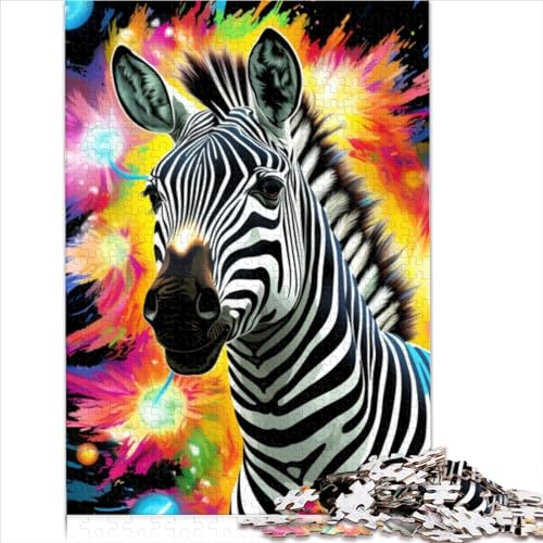 Puzzles für Erwachsene, Teenager, Bunte Zebras, 500-teilige Puzzles, Holzpuzzles für Erwachsene, Geschenke, Familiendekoration (Größe 52x38cm) von MEFESE