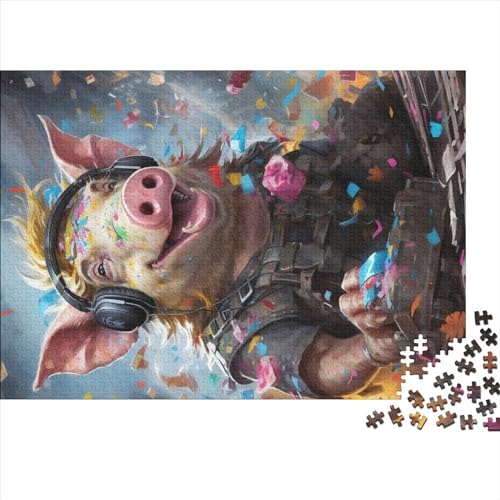 Tierkunst-Schwein, 1000-teiliges Holzpuzzle, Lernpuzzle, Familienspiel, Puzzles für Erwachsene und Kinder (Größe 75x50cm) von MEFESE