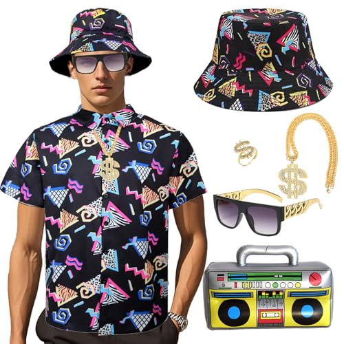 MEFINESHOW Hip-Hop-Kostüm-Zubehör-Set für Herren, Vintage-Stil, 80er-90er-Jahre-Kostüm, Outfit-Set für Rock-Disco-Party (Stil 2, Größe XX-Large) von MEFINESHOW