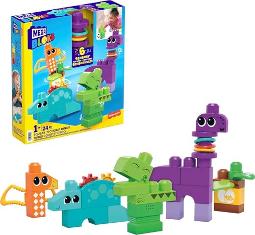 MEGA First Builders HKN43 - BLOKS Sensorisches Spielzeug für Kleinkinder, Dinos aus Bauklötzen, T-Rex, Brontosaurus, Pterodactylus und Stegosaurus, Konstruktionsspielzeug für Kleinkinder ab 1 Jahr MEGA First Builders HKN43 - BLOKS Sensorisches Spielzeug für Kleinkinder, Dinos aus Bauklötzen, T-Rex, Brontosaurus, Pterodactylus und Stegosaurus, Konstruktionsspielzeug für Kleinkinder ab 1 Jahr von Mega Brands