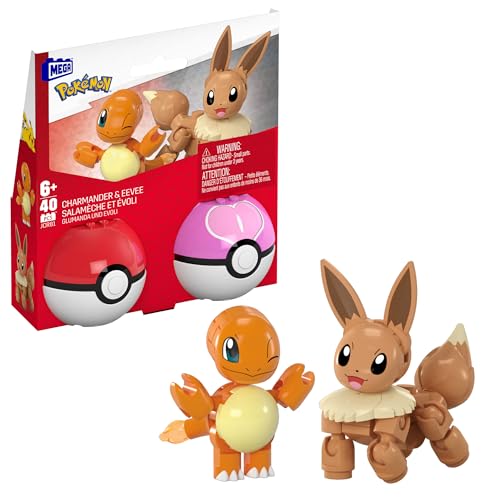 MEGA Pokémon Actionfigur Bauspielzeug-Set, Pokéball 2er-Pack, Glumanda und Evoli mit 40 Teilen, für Kinder, JCR81 von Mega Brands