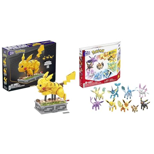 MEGA Pokémon: Motion Pikachu Bausatz, 1.095 Teile, Evoli Evolutionsset, 9 bewegliche Figuren, ab 6 Jahren, GFV85 von Mega Brands