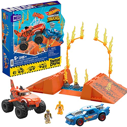 MEGA Hot Wheels Smash-und-Crash - Tiger Shark Crash Wettkampf im Monster Truck Bauset, 226 Teile, Tigerstreifen-Lackierung, Rampe, Feuerring, für Kinder ab 5 Jahren, HKF88 MEGA Hot Wheels Smash-und-Crash - Tiger Shark Crash Wettkampf im Monster Truck Bauset, 226 Teile, Tigerstreifen-Lackierung, Rampe, Feuerring, für Kinder ab 5 Jahren, HKF88 von Mega Brands