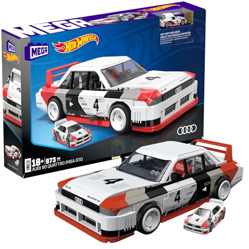 MEGA Hot Wheels zusammenbaubares Autospielzeug zum Sammeln, Audi 90 Quattro IMSA GTO mit 973 Teilen und Die-Cast-Modell, Set für Sammler zum Zusammenbauen und Präsentieren, rot, HRY20 von Mega Brands