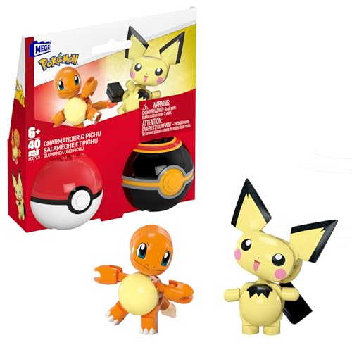 MEGA Pokémon Action-Figur-Bauspielzeug-Set, Pokéball 2er-Pack, Pichu und Charmander mit 40 Teilen, für Kinder, HXP13 von MEGA WONDER POKEMON