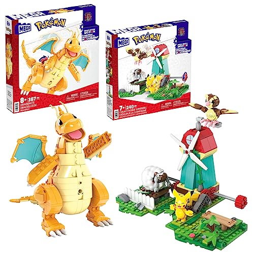 MEGA Pokémon Dragoran - 388-teiliges Bauset zum Aufbauen und mit der Kurbel die Flügel aktivieren & Mega Pokémon Figuren Bauset Windmühlen Farm von Mega Brands