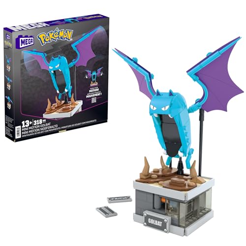 MEGA Pokémon Mini Motion-Golbat - besteht aus 313 Teilen zum Zusammenbauen, enthält versteckten Knopf, mit Flügelschlag Funktion, 13 cm groß, sehr schön zum Ausstellen, HTH72 von MEGA WONDER POKEMON