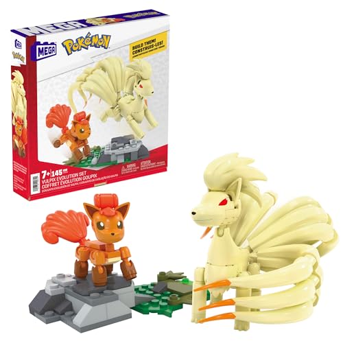 MEGA Pokémon Vulpix Evolutionsset - 145-teiliges Bauset mit Vulpix und Vulnona, Graslandschaft für dynamische Ausstellmöglichkeiten, bewegliche Schwänze, für Kinder ab 8 Jahren, HTH79 von MEGA WONDER POKEMON