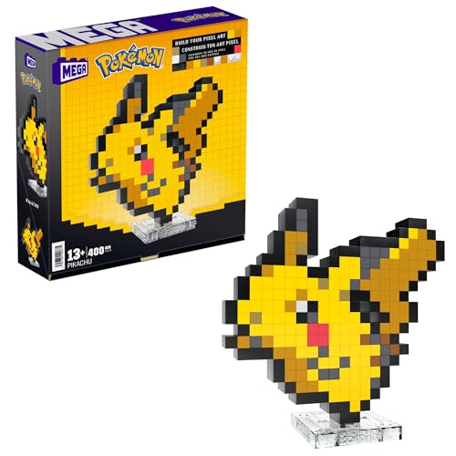 MEGA Pokémon Pikachu - zusammenbaubare Pixel Art Figur mit Retro-Look, inklusive Basis zur Wandmontage, für Erwachsene Baumeister und Sammler, HTH74 von MEGA WONDER POKEMON
