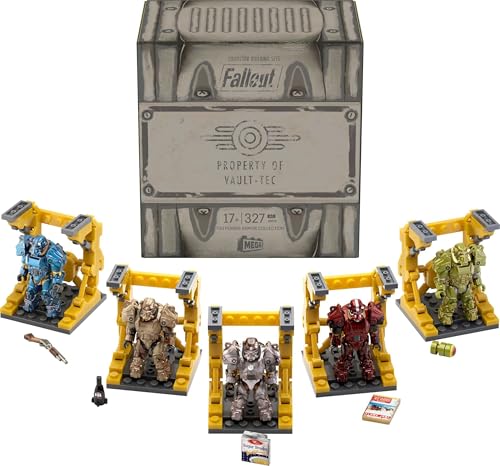 MEGA Fallout Actionfigur Bauspielzeug, T-60 Power Armor Collection mit 327 Teilen, 5 Mikro-Actionfiguren und Zubehör, für Sammler von Mega Brands