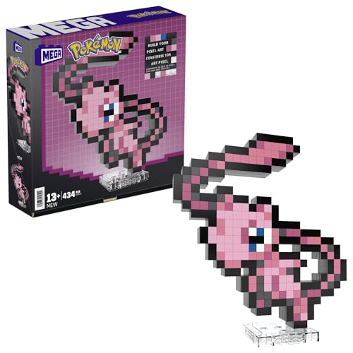 MEGA Pokémon Actionfigur-Bauset, Mew mit 434 Teilen im Retro-Pixelstil, ideal als Tisch- oder Wanddeko, Spielzeug für Sammler zum Zusammenbauen und Präsentieren, HWR80 von MEGA