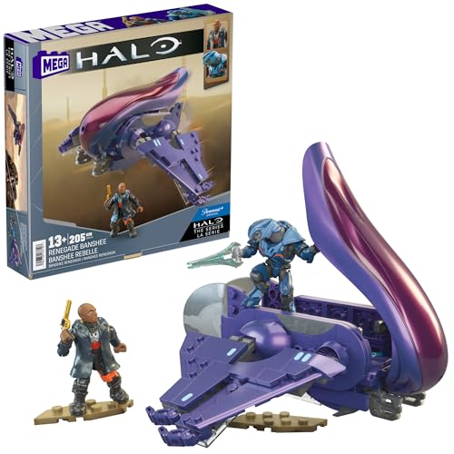 MEGA Halo Abtrünnige Banshee - Zusammenbaubares Abtrünniger Banshee-Flugzeug, inklusive 2 superbeweglichen Sammelfiguren, 205 Bausteine und Teile, für Kinder ab 13 Jahren, HNC56 von Mega Brands