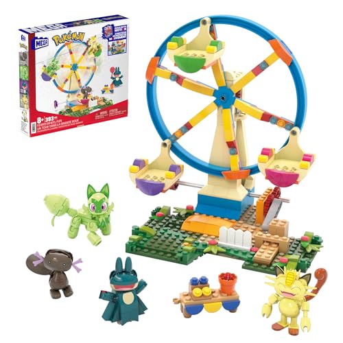 MEGA Pokémon Actionfigur Bauspielzeug, Spaß auf dem Riesenrad mit 393 Teilen und beweglichem Felori, Mampfaxo, Mauzi und Felino, für Kinder, HXF80 von Mega Brands