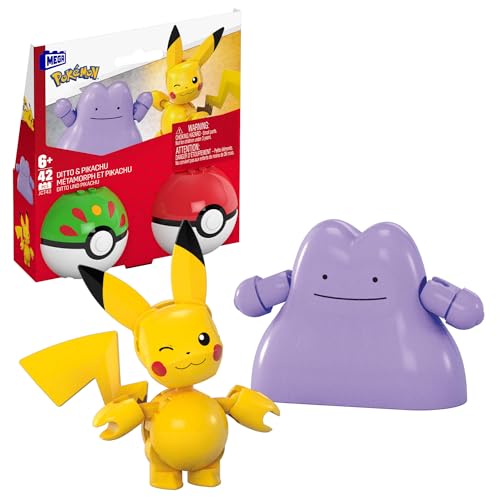 MEGA Pokémon Actionfigur Bauspielzeug-Set, Pokéball 2er-Pack, Pikachu und Ditto mit 42 Teilen, für Kinder, JCT43, [Mehrfarbig] von Mega Brands
