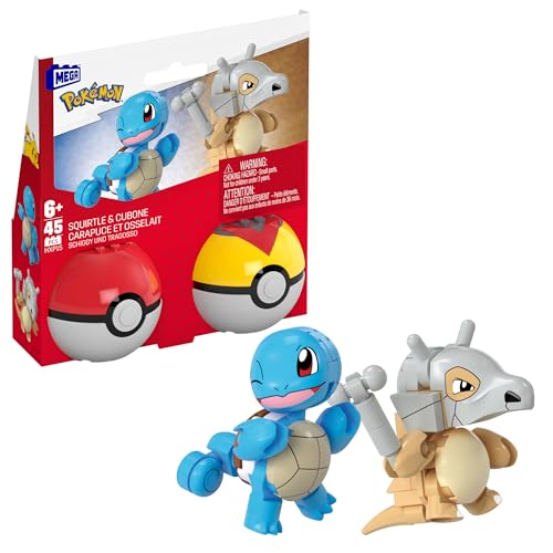 MEGA Pokémon Actionfigur Bauspielzeug-Set, Pokéball 2er-Pack, Schiggy und Tragosso mit 45 Teilen, für Kinder, HXP15 von MEGA