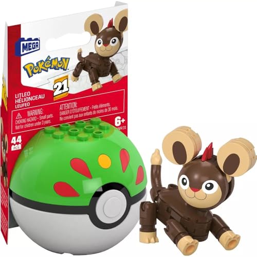 MEGA Pokémon Litleo Bauspielzeug-Set, bewegliche Actionfigur (44 Teile) für Kinder, Kunststoff von Mega Brands