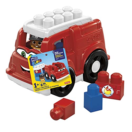 MEGA Bloks Freddy das lustige Feuerwehrauto - feurig fröhlicher Feuerwehrwagen mit Feuerwehrmann Figur, 5 Bausteine, für Kinder 1-5 Jahre, GFR22 von MEGA