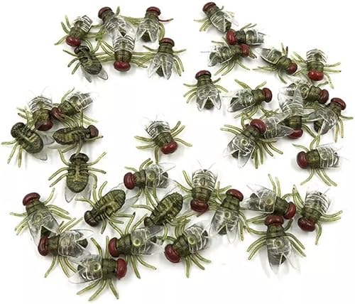 30 Stück Kunststoff-fliegen, Künstliche Fliegen, Künstliche Insekten, Spielzeug, Realistische Kleine Fliegen Für Scherz, Aprilscherz, Halloween, Partyzubehör (Grün) von MEGAHERZ