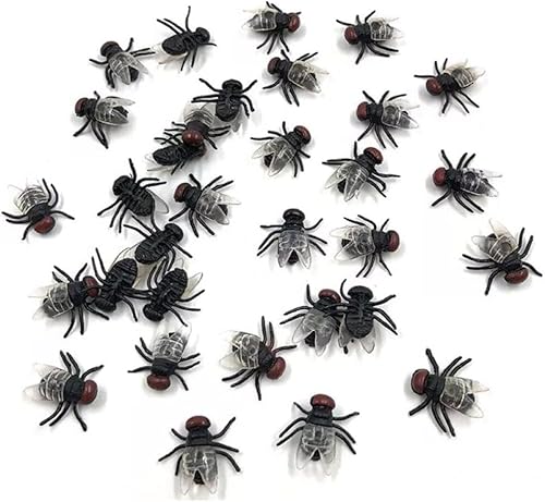 30 Stück Kunststoff-fliegen, Künstliche Fliegen, Künstliche Insekten, Spielzeug, Realistische Kleine Fliegen Für Scherz, Aprilscherz, Halloween, Partyzubehör (Schwarz) von MEGAHERZ