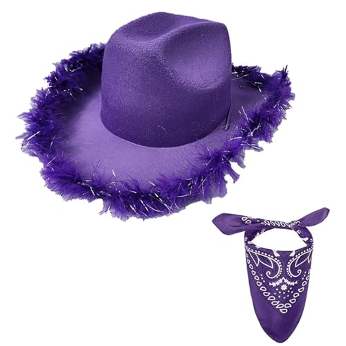 Cowboy-Kostüm-Set, Western-Kostüm, pelzige Krempe, Cowgirl-Hut, Druck, Schal, Bandanas für Erwachsene, Nachtclub, Party, Rollenspiel, Zubehör, 2 Stück Cowboy-Kostüm-Set, Western-Kostüm, pelzige Krempe, Cowgirl-Hut, Druck, Schal, Bandanas für Erwachsene, Nachtclub, Party, Rollenspiel, Zubehör, 2 Stück von MEIBAOGE
