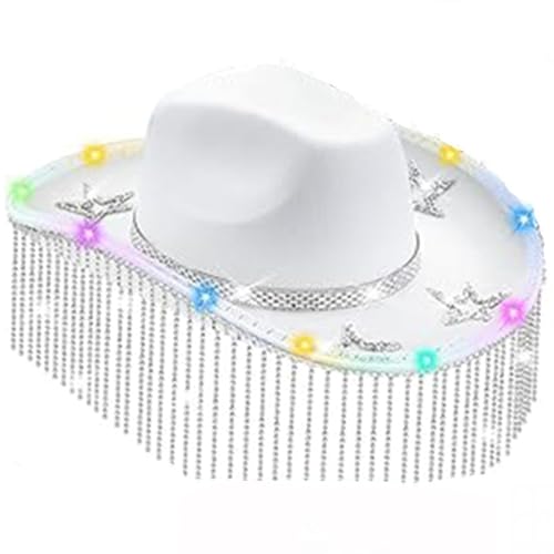 Cowboyhut für den Urlaub, leuchtender Fedora-Hut, Kristall-Quasten-Hut, Diamant, Handperlen, Kristall, für Karneval, Musikfestival Cowboyhut für den Urlaub, leuchtender Fedora-Hut, Kristall-Quasten-Hut, Diamant, Handperlen, Kristall, für Karneval, Musikfestival von MEIBAOGE