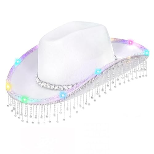 Cowboyhut für den Urlaub, leuchtender Fedora-Hut, Kristall-Quasten-Hut, Diamant, Handperlen, Kristall, für Karneval, Musikfestival Cowboyhut für den Urlaub, leuchtender Fedora-Hut, Kristall-Quasten-Hut, Diamant, Handperlen, Kristall, für Karneval, Musikfestival von MEIBAOGE