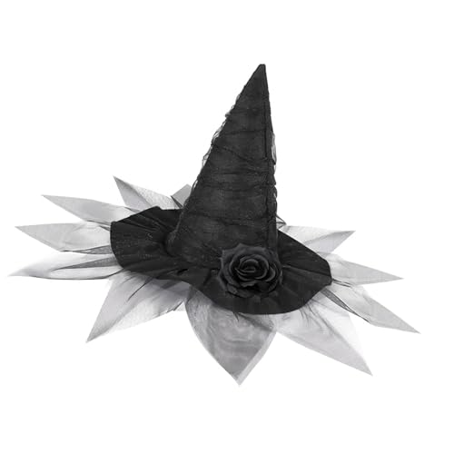 Halloween Hexenhut mit schwarzer Blume Party Zauberer Hut Uni spitze Hexenkappen Erwachsene Frauen Cosplay Kostüm Kopfbedeckung von MEIBAOGE