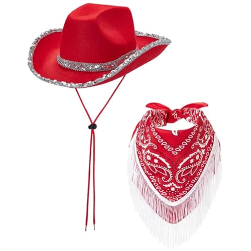 MEIBAOGE Cowgirl-Hut + Bandana-Set, eleganter Quasten-Schal, Musik-Festival, Party, Hut, Rapper, Club, Livehouse, Kostüm, Rollenspiel MEIBAOGE Cowgirl-Hut + Bandana-Set, eleganter Quasten-Schal, Musik-Festival, Party, Hut, Rapper, Club, Livehouse, Kostüm, Rollenspiel von MEIBAOGE