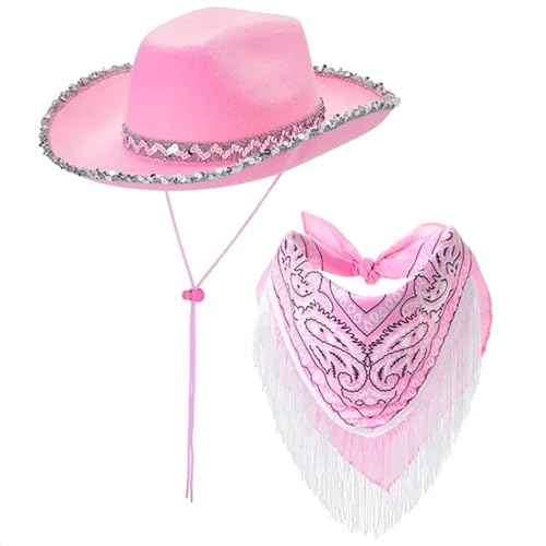 MEIBAOGE Cowgirl-Hut + Bandana-Set, eleganter Quasten-Schal, Musik-Festival, Party, Hut, Rapper, Club, Livehouse-Kostüm, Rollenspiel MEIBAOGE Cowgirl-Hut + Bandana-Set, eleganter Quasten-Schal, Musik-Festival, Party, Hut, Rapper, Club, Livehouse-Kostüm, Rollenspiel von MEIBAOGE