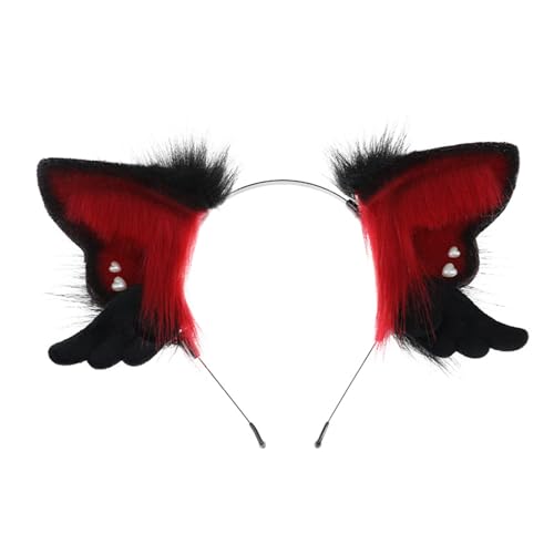MEIBAOGE Engelsflügel Katzenohren Haarreifen für Rollenspiel Cosplay Kostüm Stirnband Halloween Kopfschmuck Japanisches biegbares Ohr Stirnband, Rot von MEIBAOGE