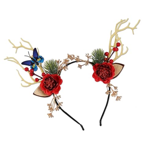 MEIBAOGE Geweih Blume Schmetterling Stirnband Weihnachten Kopfbedeckung Weihnachten Party Foto Requisiten Party Kopfbedeckung Cosplay Zubehör von MEIBAOGE