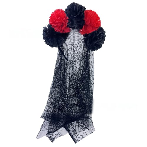 MEIBAOGE Halloween-Blumen-Haarreif mit durchsichtigem schwarzem Schal für Kostümpartys, Kopfschmuck, einzigartige Kopfbedeckung, Zubehör von MEIBAOGE